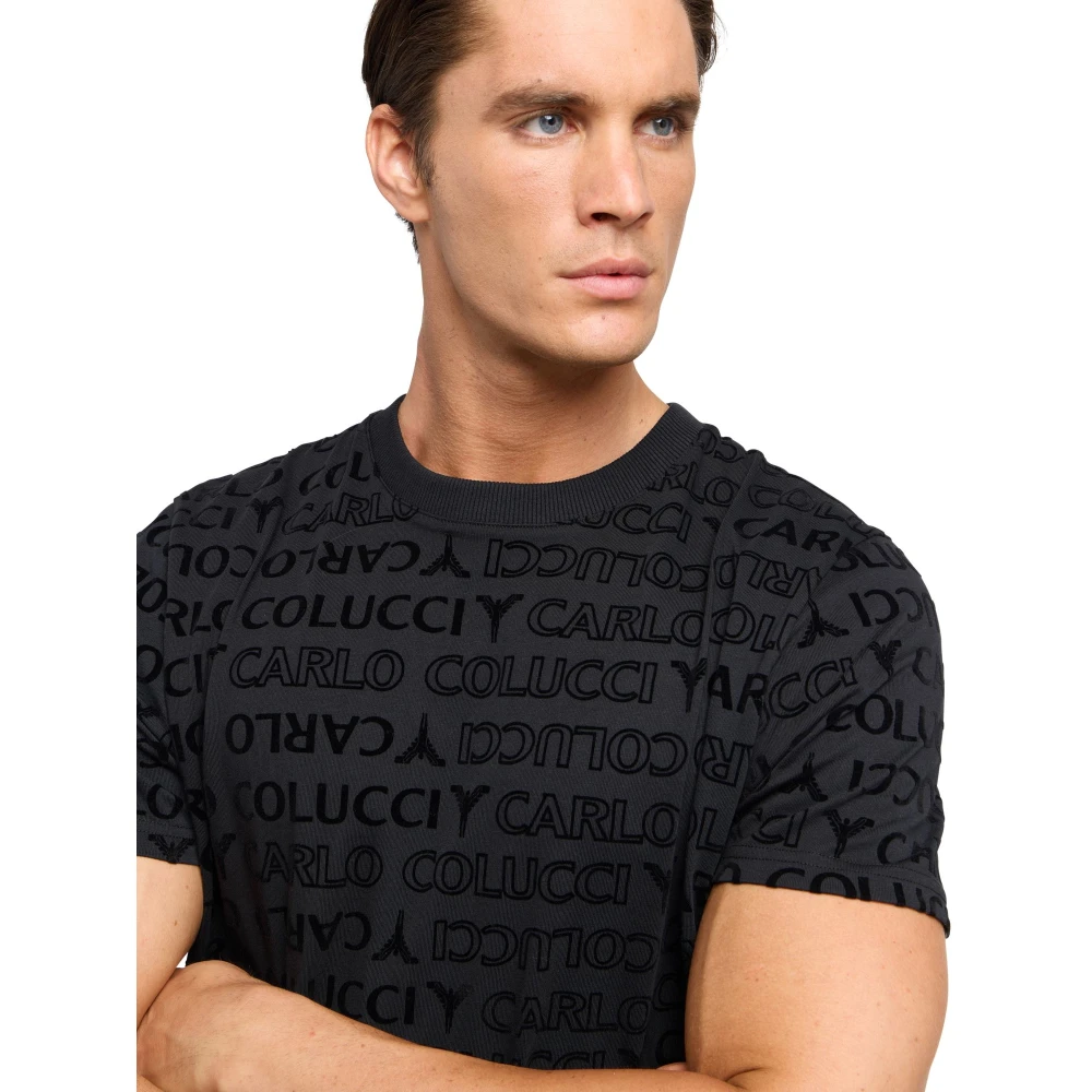 carlo colucci Monogram Flock T-shirt Black Heren