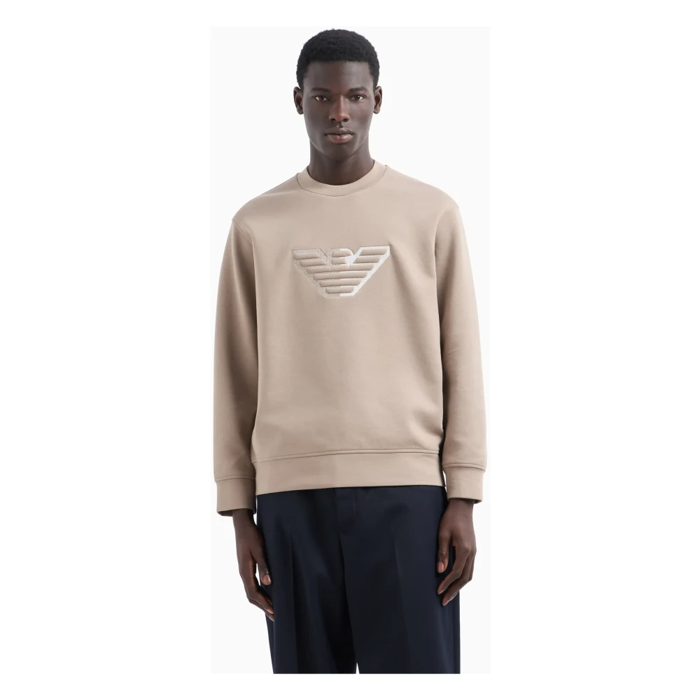Emporio Armani Beige Crew-neck Sweatshirt met Twee-tone Eagle Beige Heren