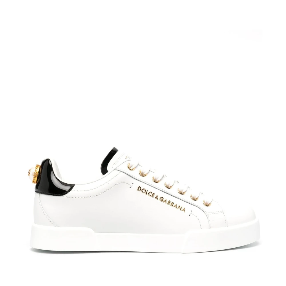 Dolce & Gabbana Donna Bianco Sneakers In Pelle Bianca Con Dettagli Logo