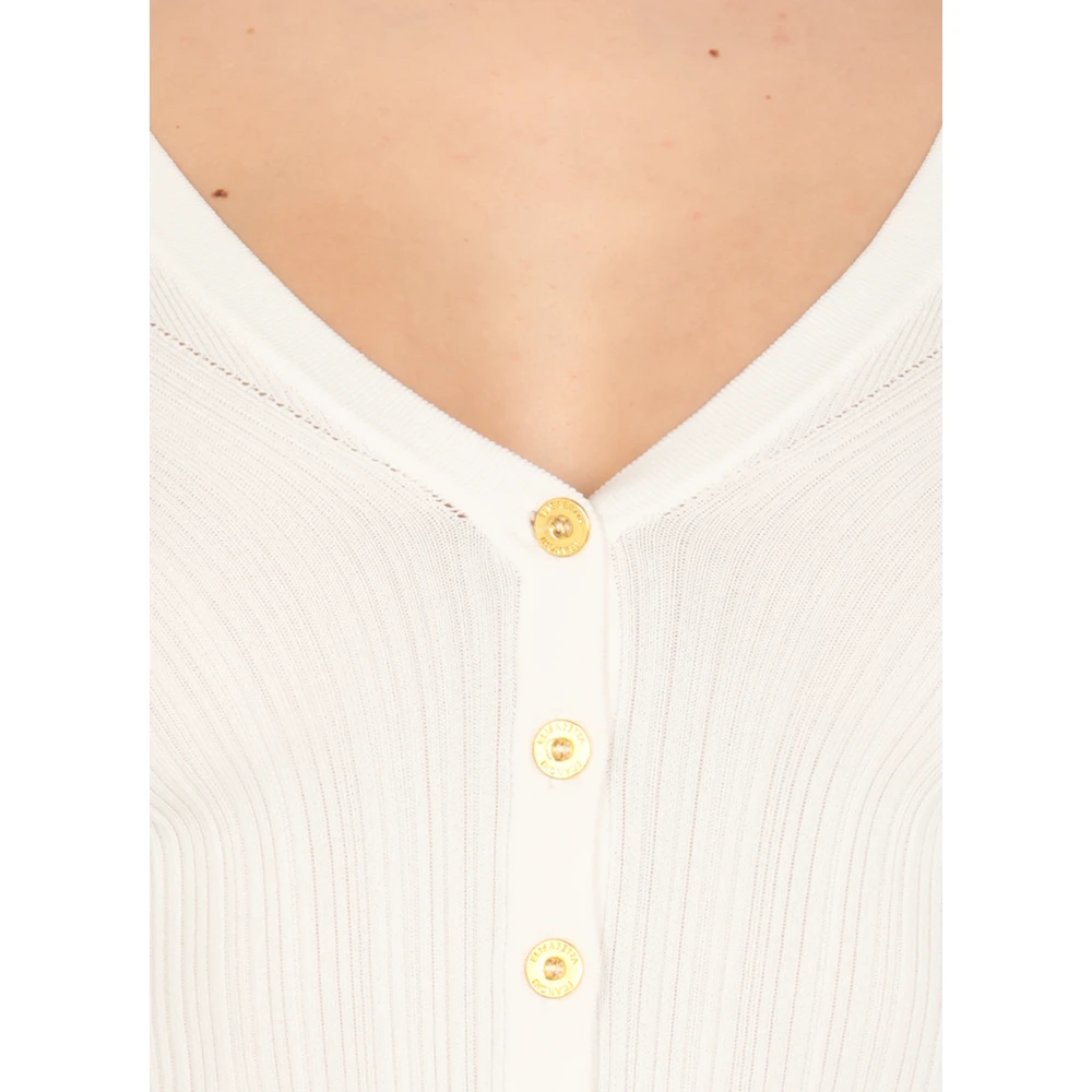 Elisabetta Franchi Ivory V-Neck Cardigan Sweater Beige Dames