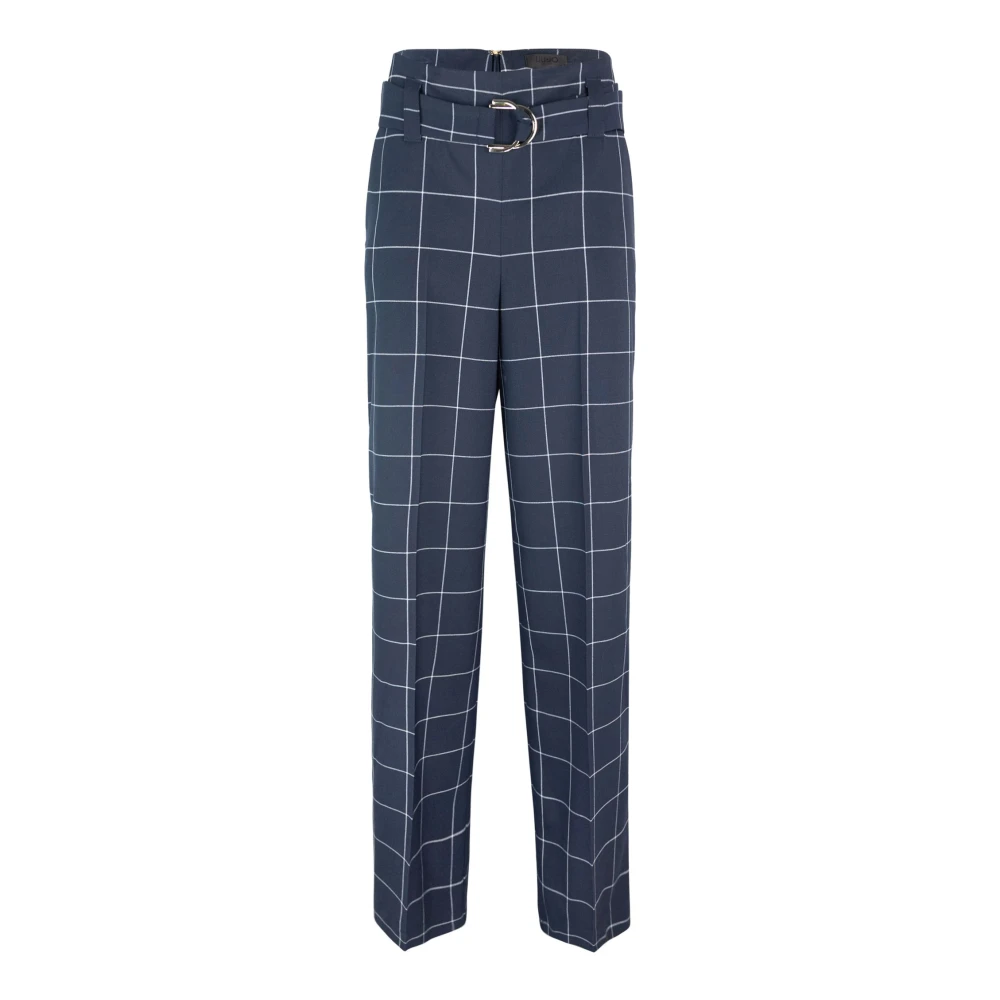 Liu Jo Hoge taille geruite broek blauw Blue Dames