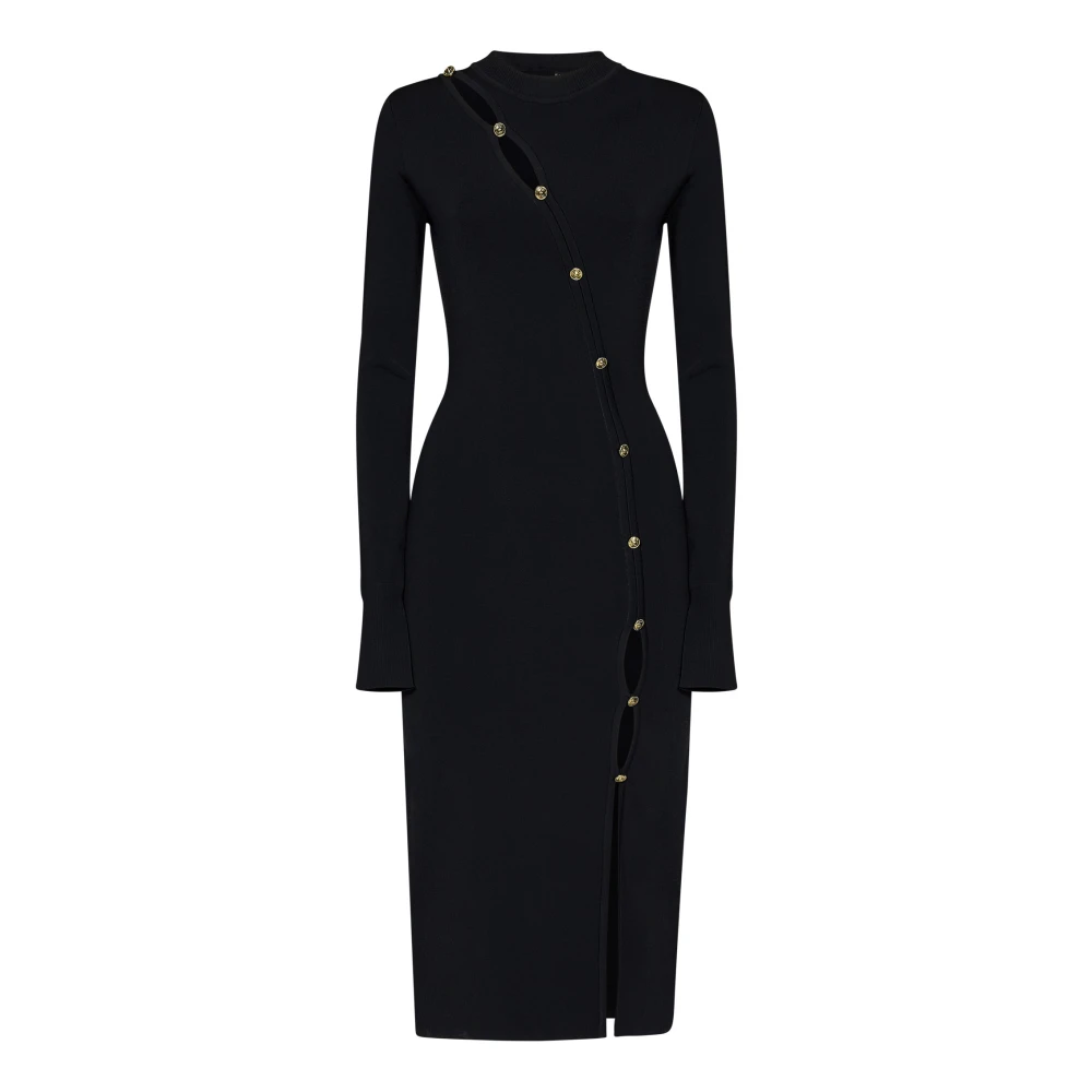Versace Jeans Couture Zwarte Midi Jurk met Front Cut-Out Black Dames