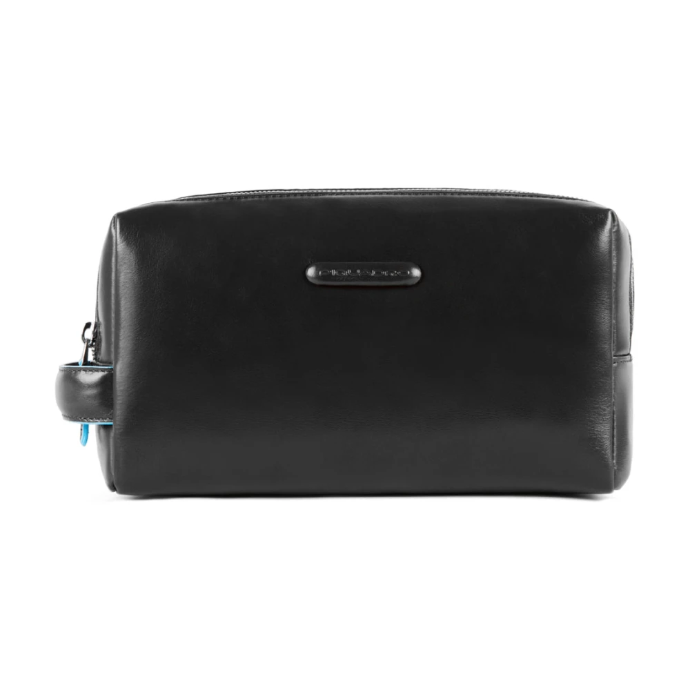 Piquadro Unisex Zwart Tassen One Size, Leather Toiletry Bag With Two Dividers
