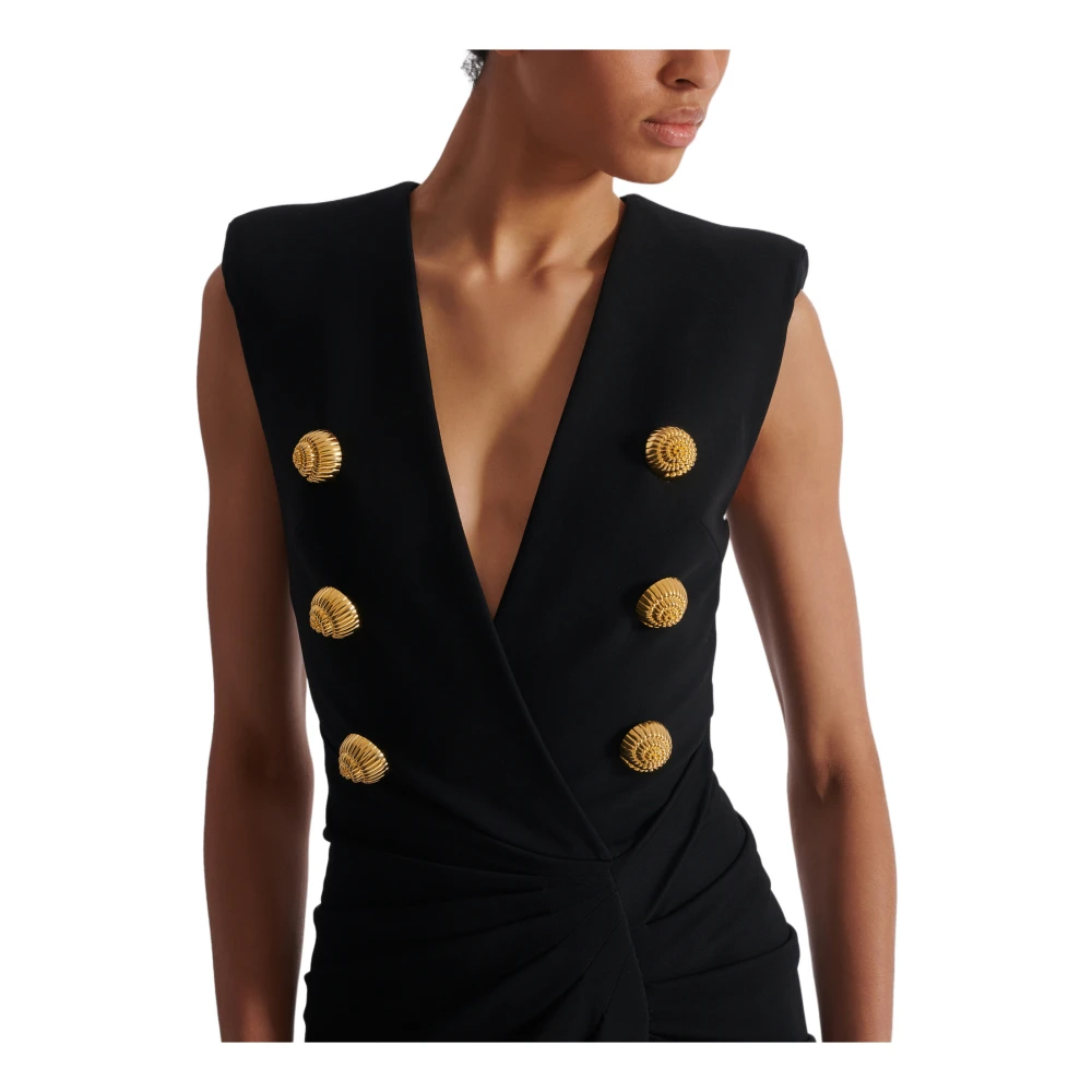 Balmain Lange op maat gemaakte krepe jurk Black Dames