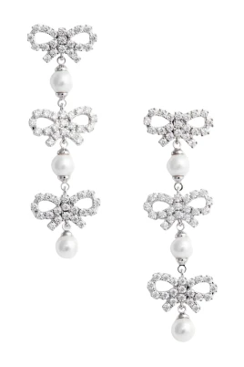 Micro Bow Pearl Tiered Earrings