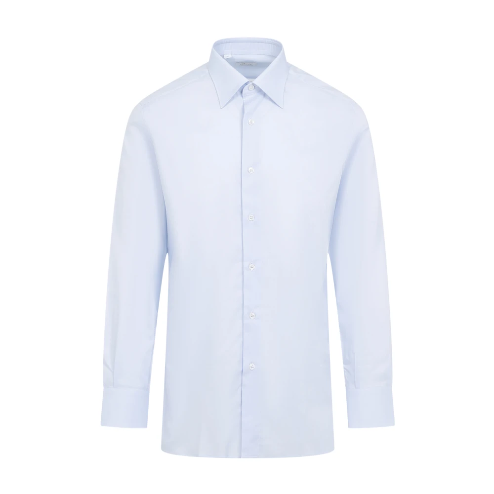Brioni Blauw Katoenen Overhemd Klassieke Stijl Blue Heren
