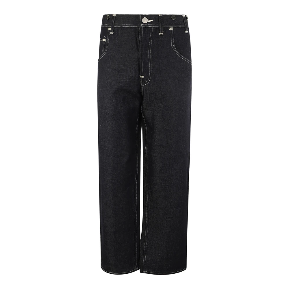 Junya Watanabe Blauwe Jeans met Knoopdetail en Grote Zakken Blue Heren