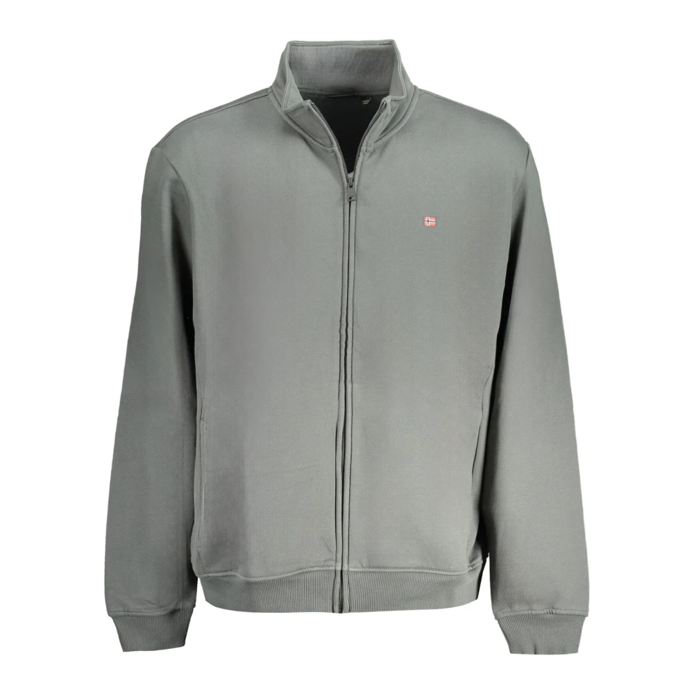 Napapijri Men's Green Long Sleeve Zip Sweatshirt Embroidered Logo