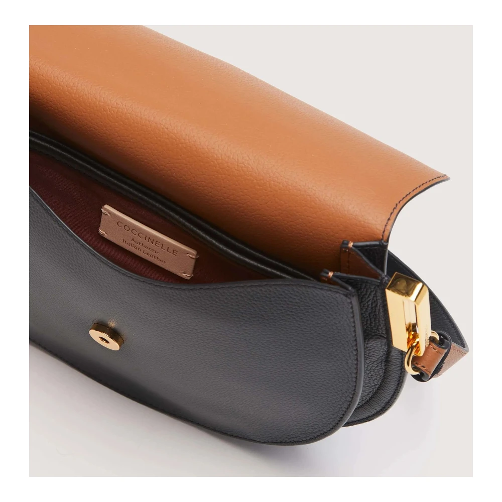 Coccinelle Zwarte Leren Schoudertas Sunup Black Dames