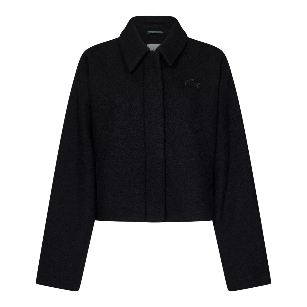 Lacoste Zwarte wollen jas Oversized pasvorm Black Dames