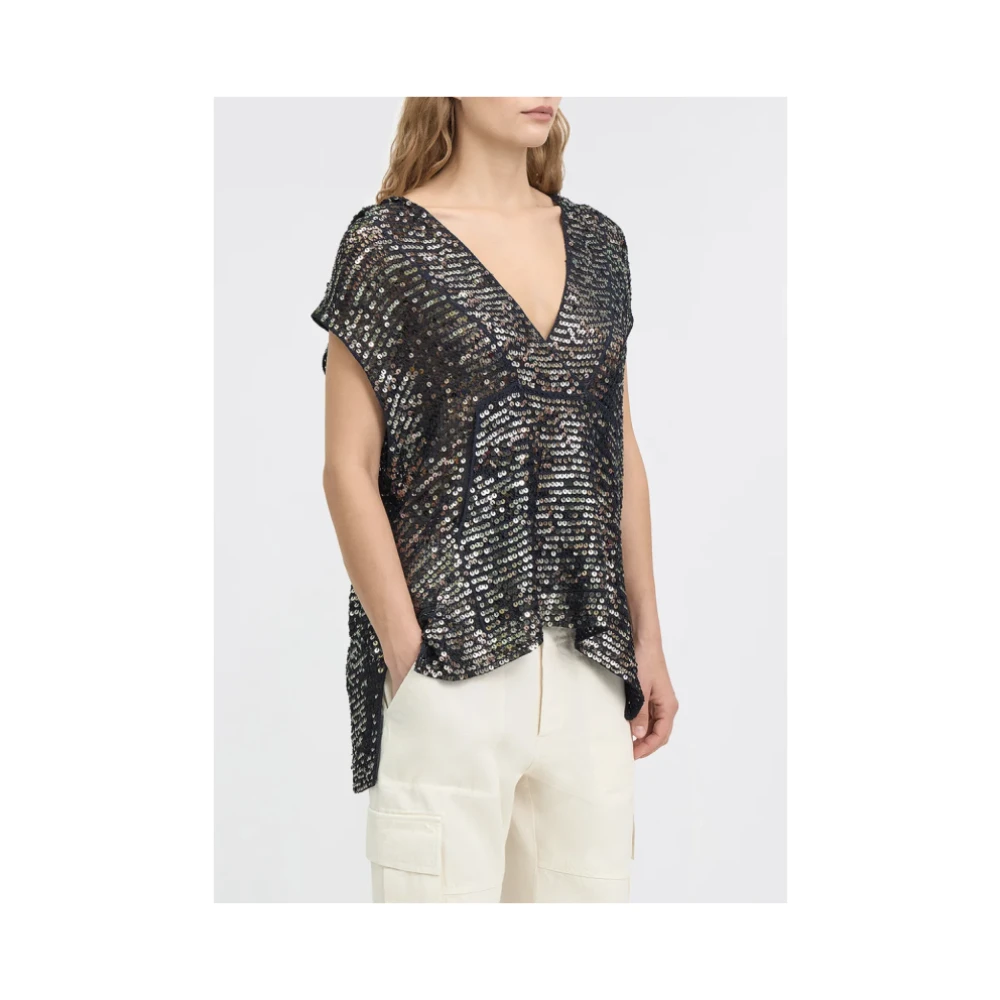 Mes Demoiselles Antraciet Paillet Hooded Gebreide Trui Black Dames