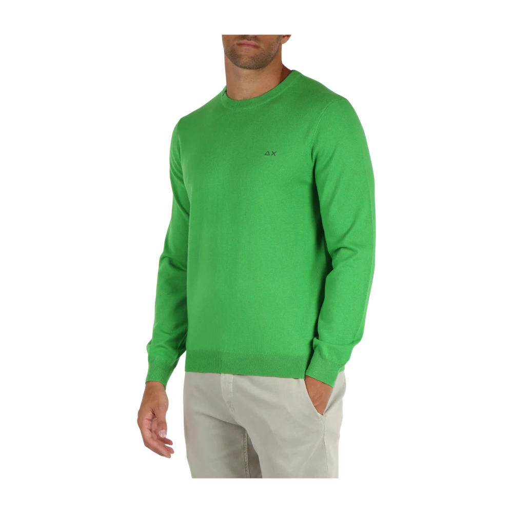 Sun68 Merino Wol Katoen Geborduurde Sweater Green Heren