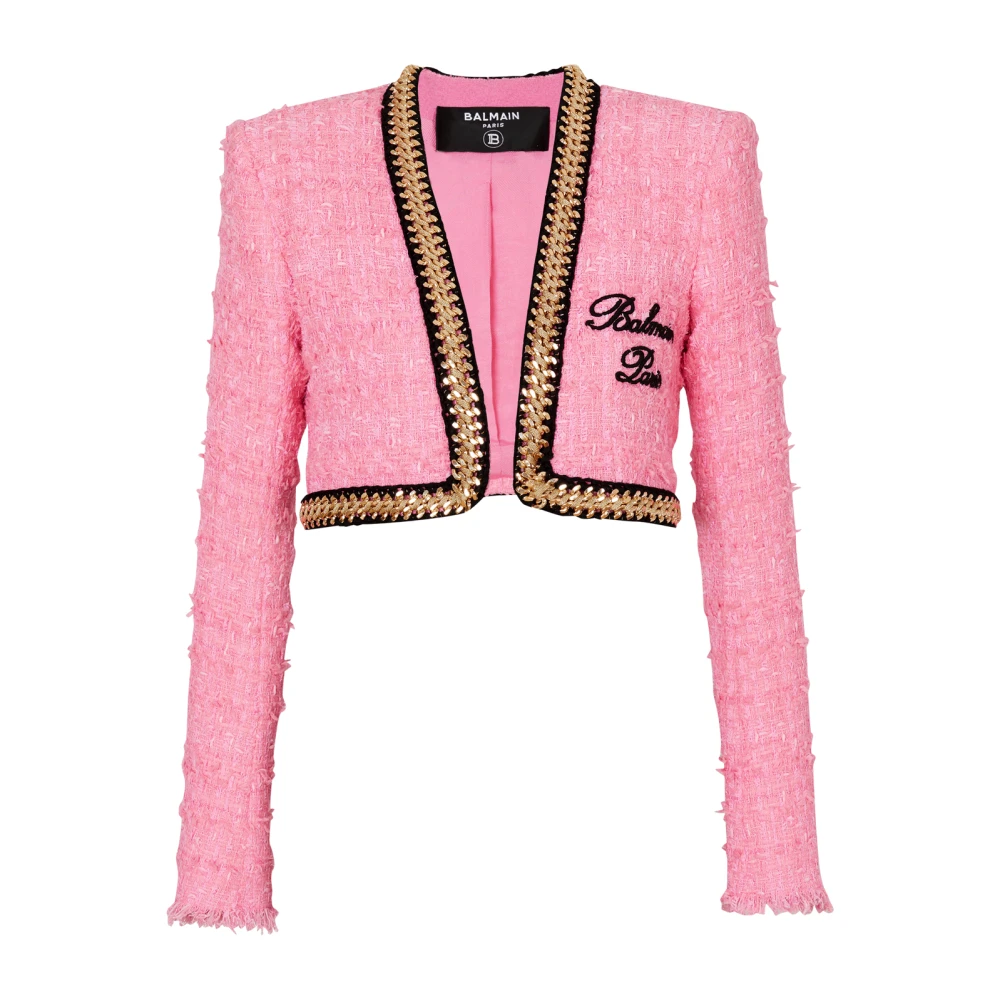 Balmain Handtekening tweed en ketting jasje Pink Dames
