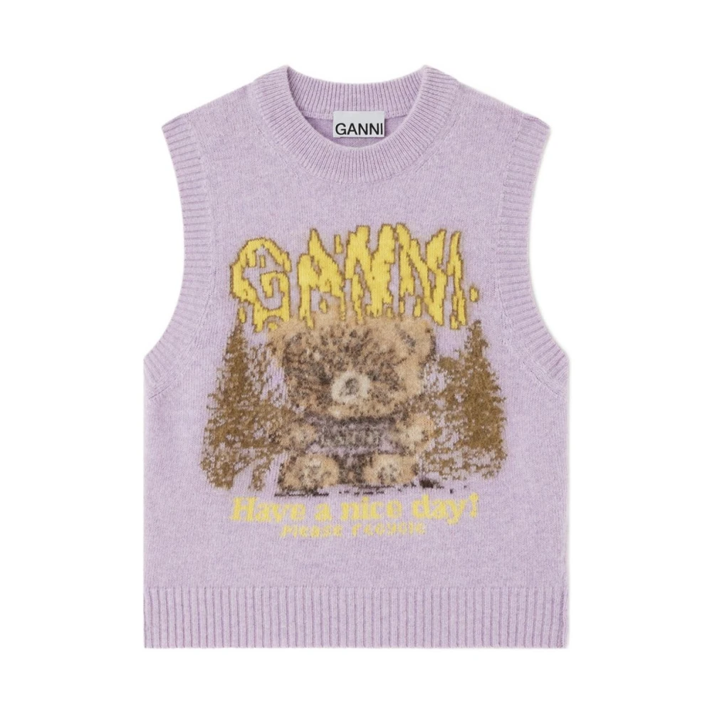 Ganni , Round-Neck Knitwear, Female, Purple, Xs, Round-Neck Knitwear