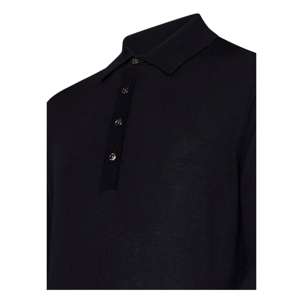 Low Brand Blauwe Merino Wol Polo Shirt Blue Heren