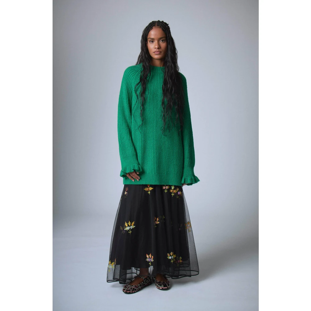 Manoush Ruffle Jersey Sweater Green Dames