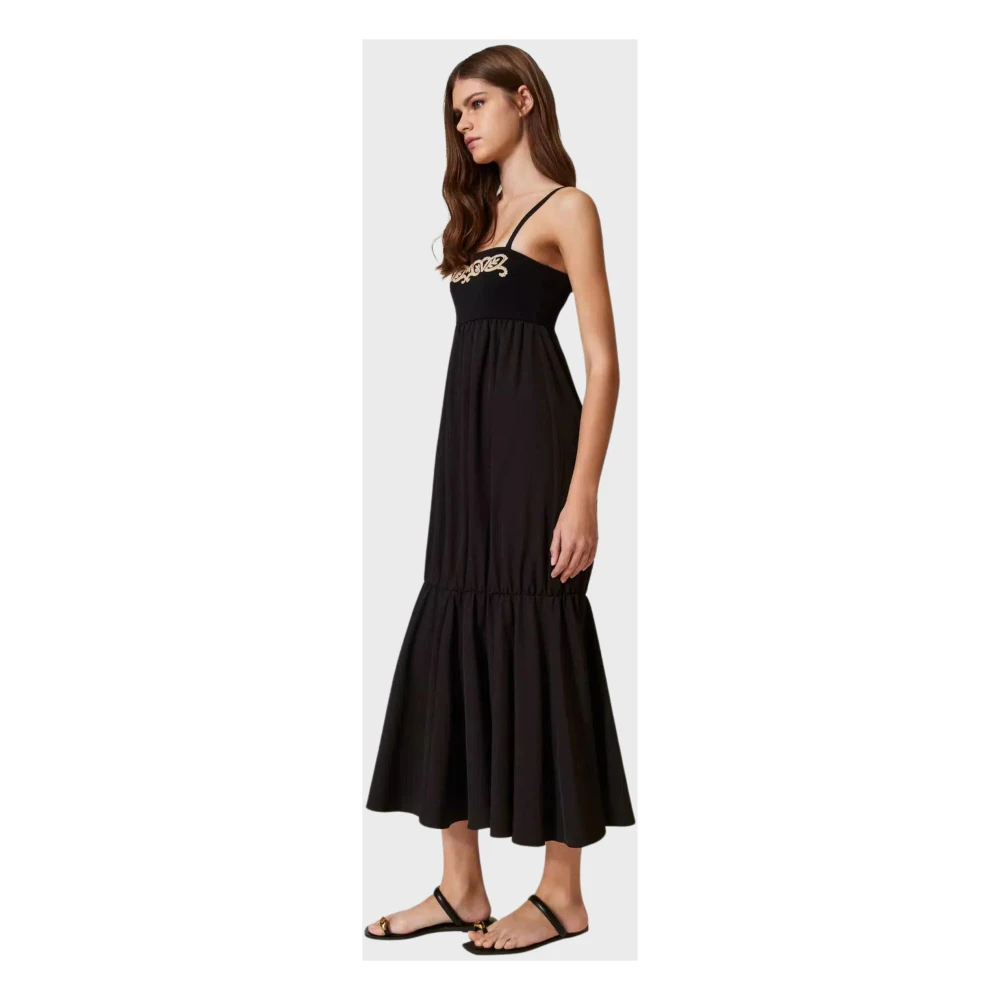 Twinset Zwarte Geborduurde Gebreide Jurk Black Dames