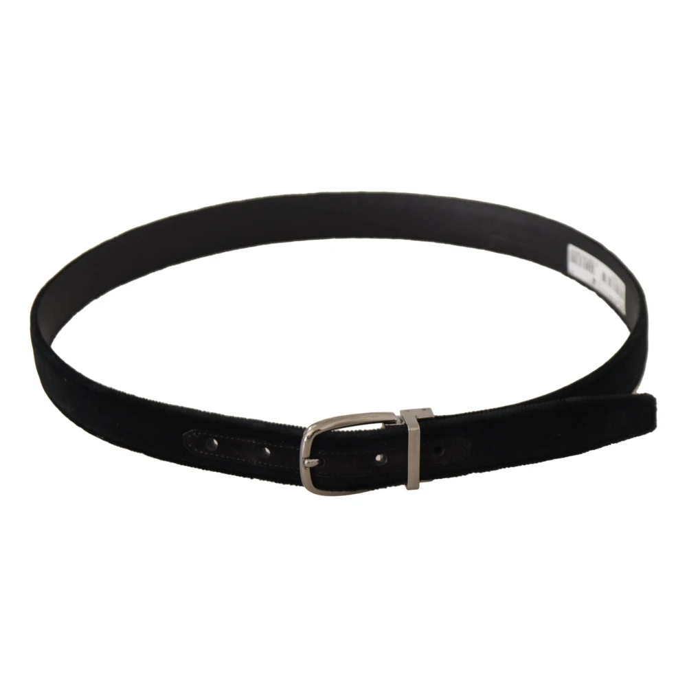 Dolce & Gabbana Elegante zwarte fluwelen riem met gegraveerde gesp Black Heren