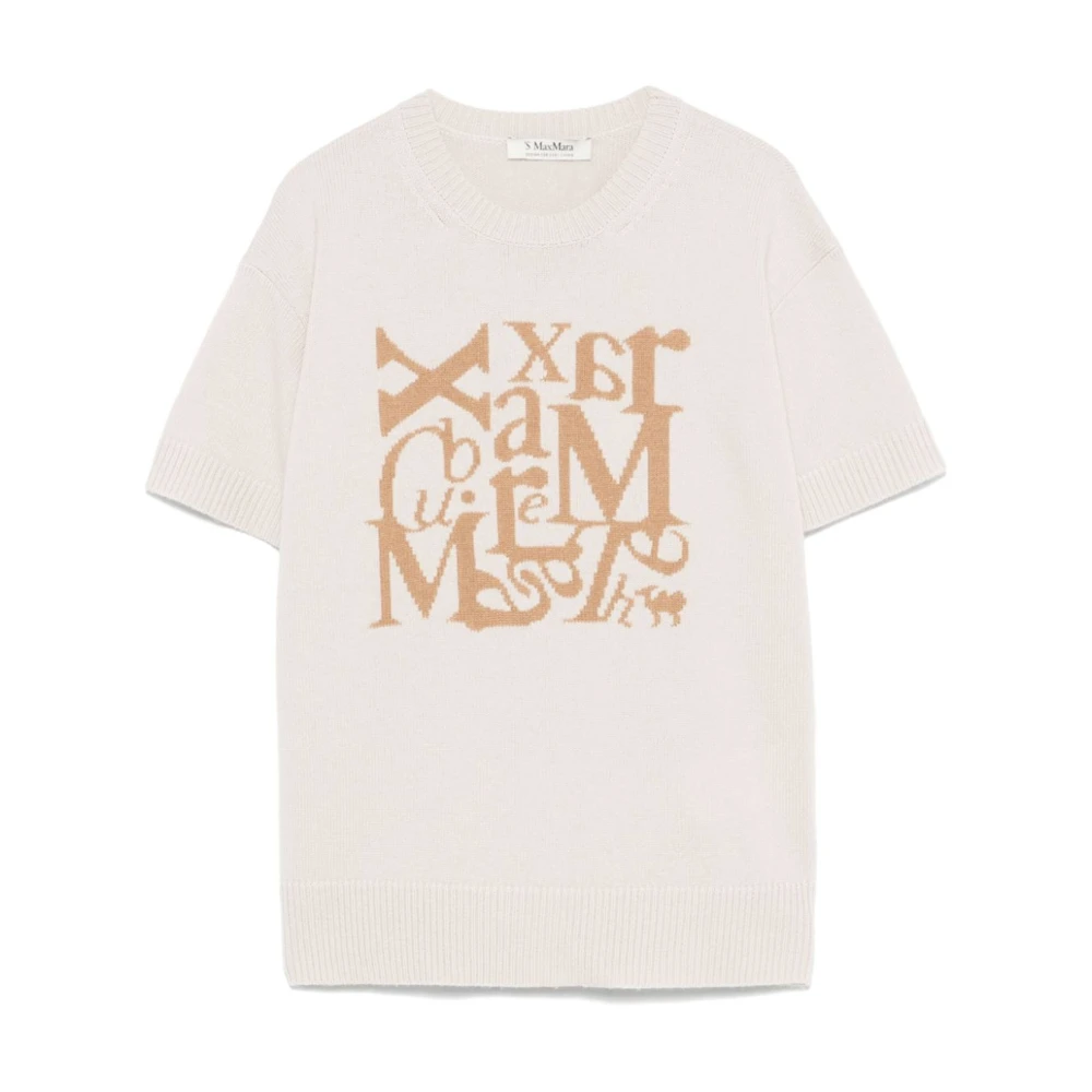 Max Mara Beige Crew Neck Sweater met Logo Beige Dames