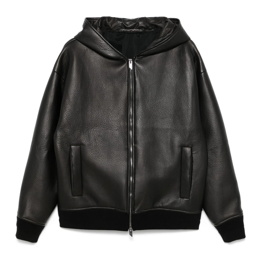 Salvatore Santoro Zwarte leren capuchon ritsjas Black Heren