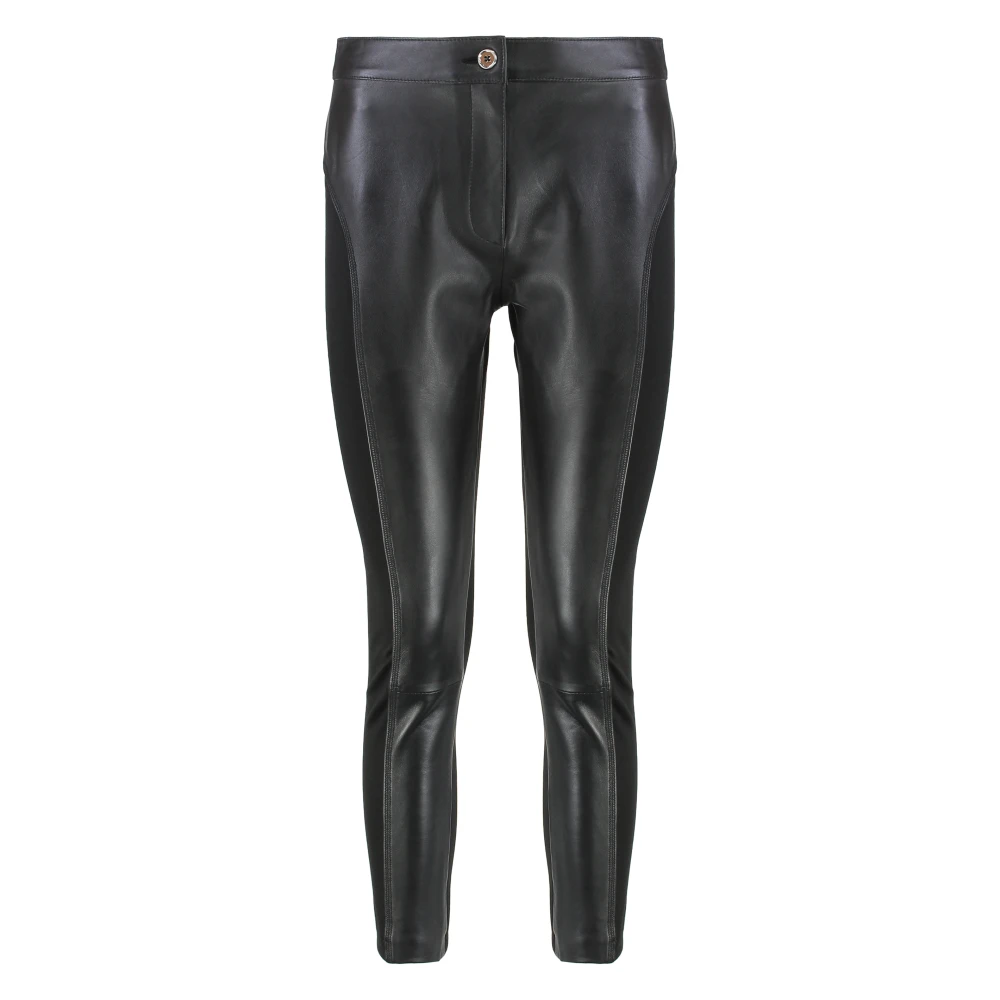 Pinko Women's Black Leather And Stretch Fabric Trousers