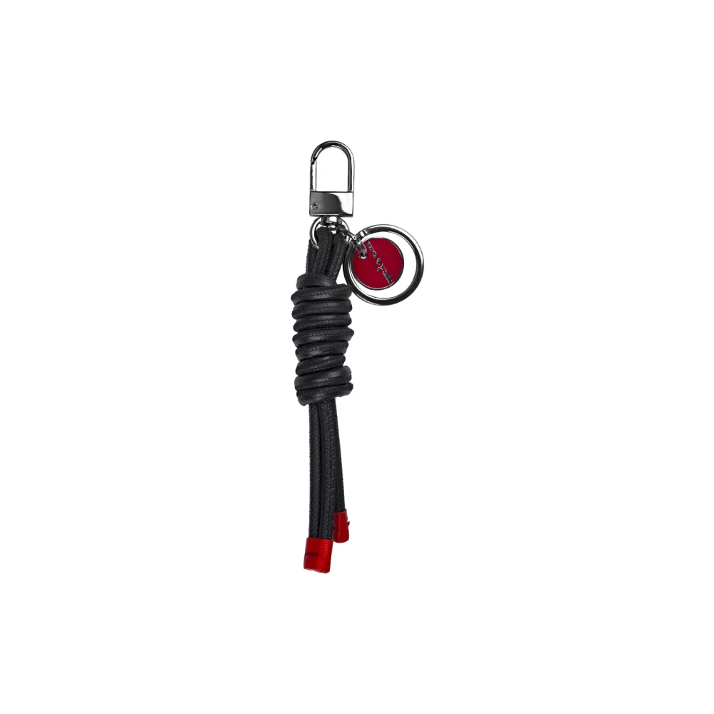 Kiton Zwarte Leren Sleutelhanger Black Heren
