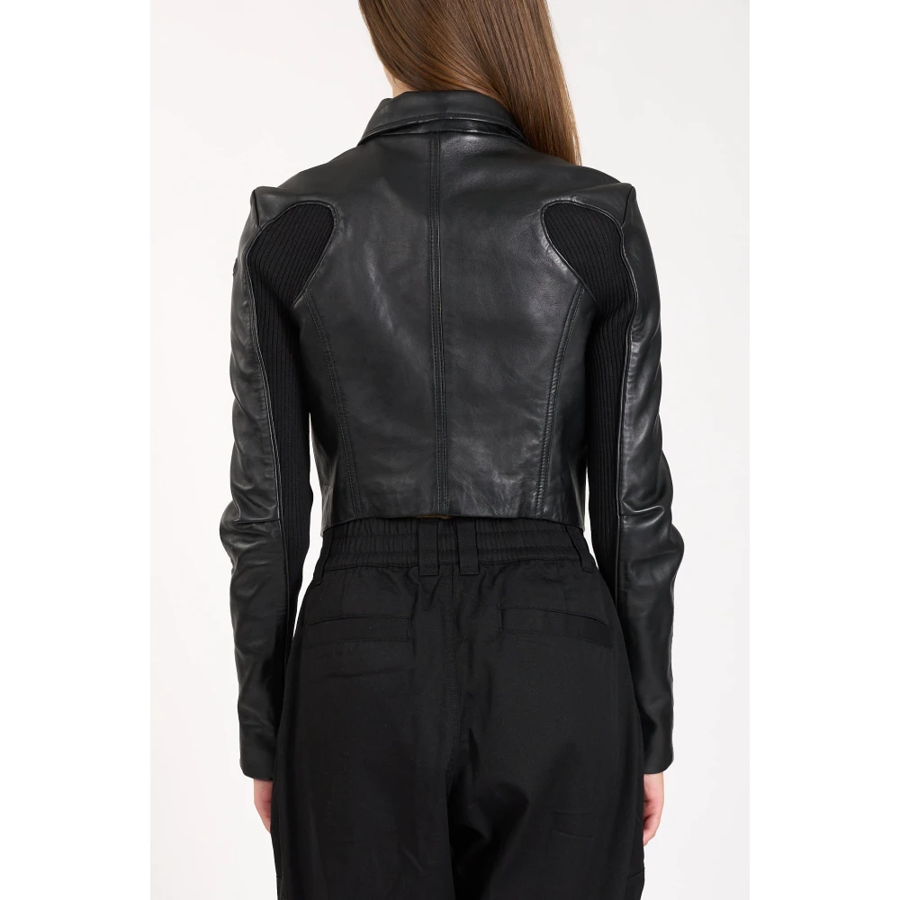 Diesel Geknipte leren jas met gebreide panelen Black Dames