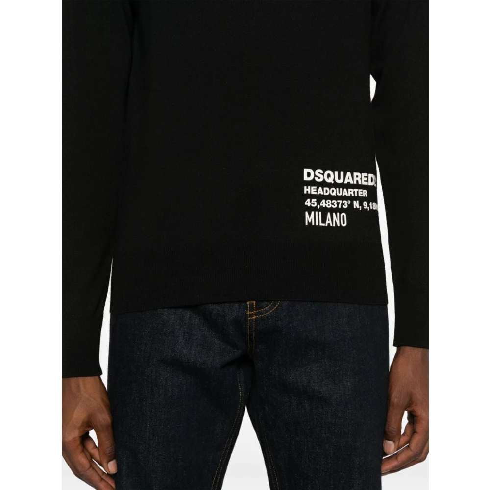 Dsquared2 Zwarte Wollen Gebreide Trui Black Heren