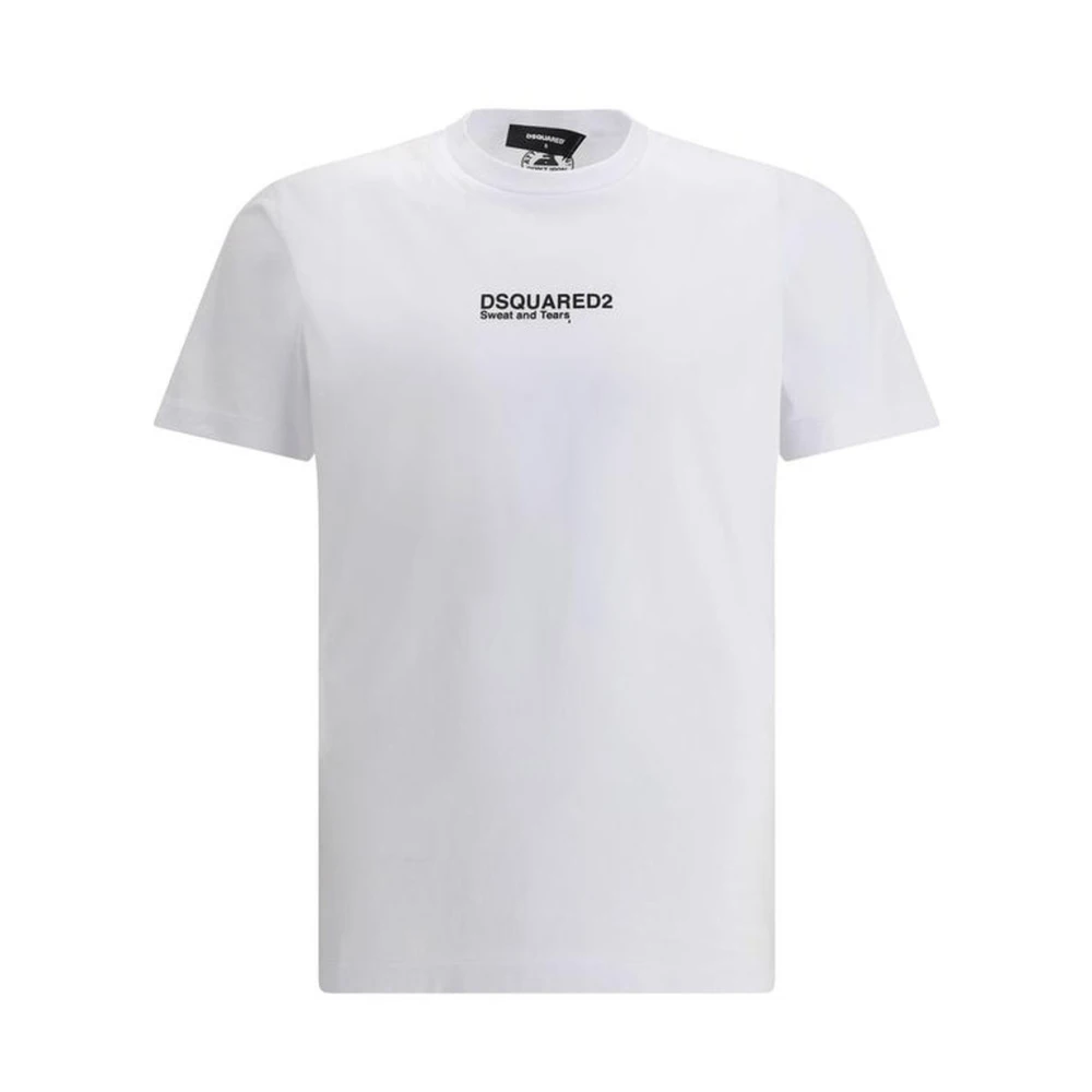 Dsquared2 Men's White Monogram Cotton T-Shirt With Ribbed Crew