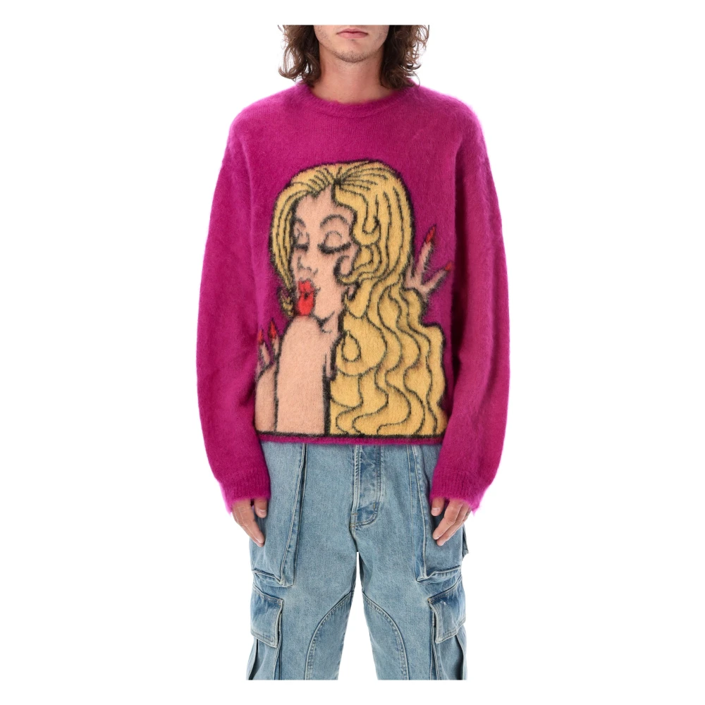 ERL Intarsia Sweater van Mohair Pink Heren