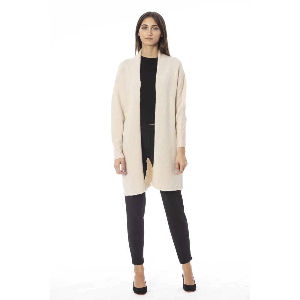 Alpha Studio Lang Vest met Fijne Geribbelde Boorden White Dames