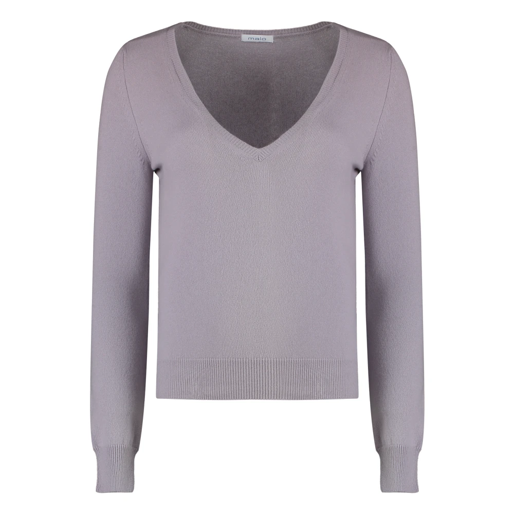 Malo Geribbelde kasjmier trui Purple Dames