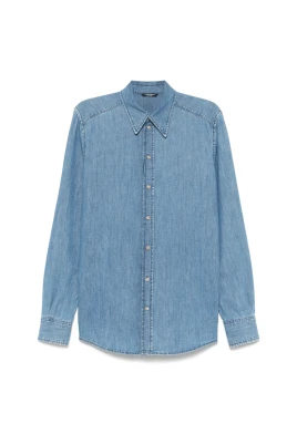Ljusblå Denim Skjorta med Knappslå