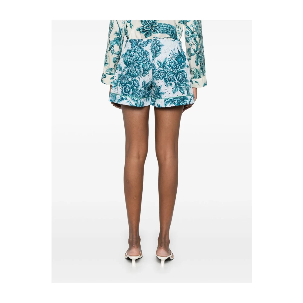 F.r.s For Restless Sleepers Blauwe Shorts met Bloemenprint en Elastische Tailleband Blue Dames