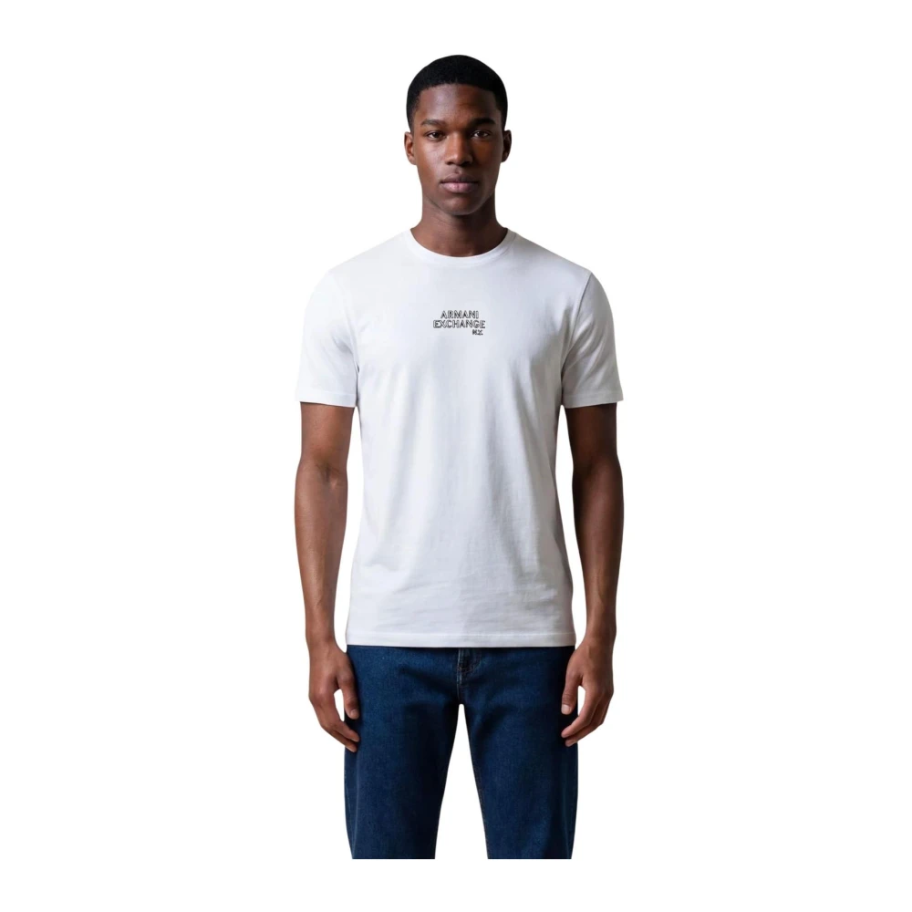 Armani Exchange Vit Tryckt T-Shirt Med Rund Hals Och Korta Ärmar