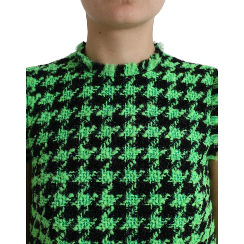 Dolce & Gabbana Elegante Gebreide Minijurk met Houndstooth Patroon Green Dames
