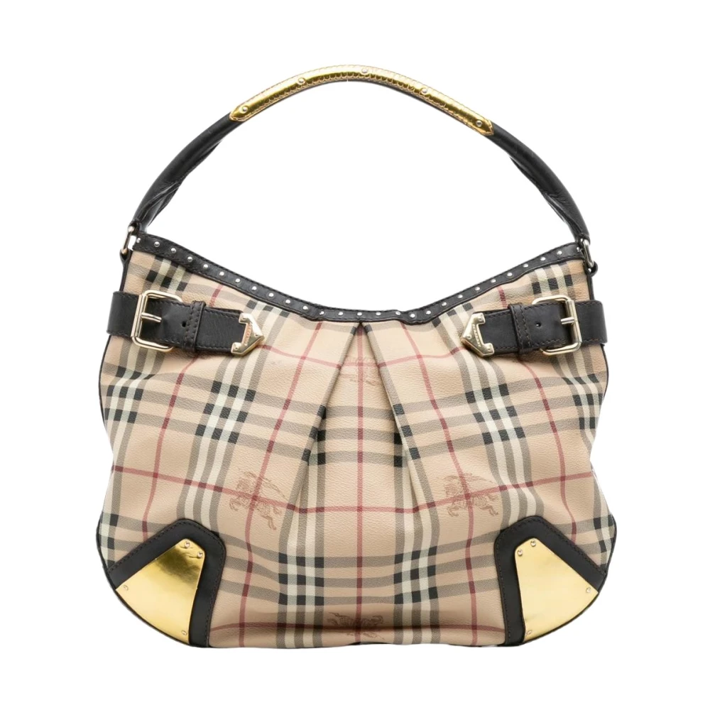 Burberry Vintage Women's Brown Pre-Owned Patterned Leather Hobo Bag