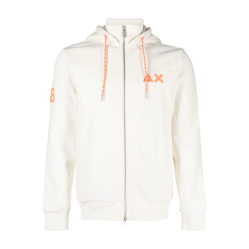 Sun68 Fluo Logo Zipped Hoodie Beige Heren
