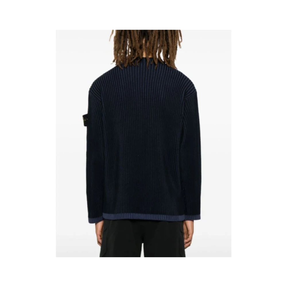 Stone Island Blauwe Grofgebreide Trui Blue Heren