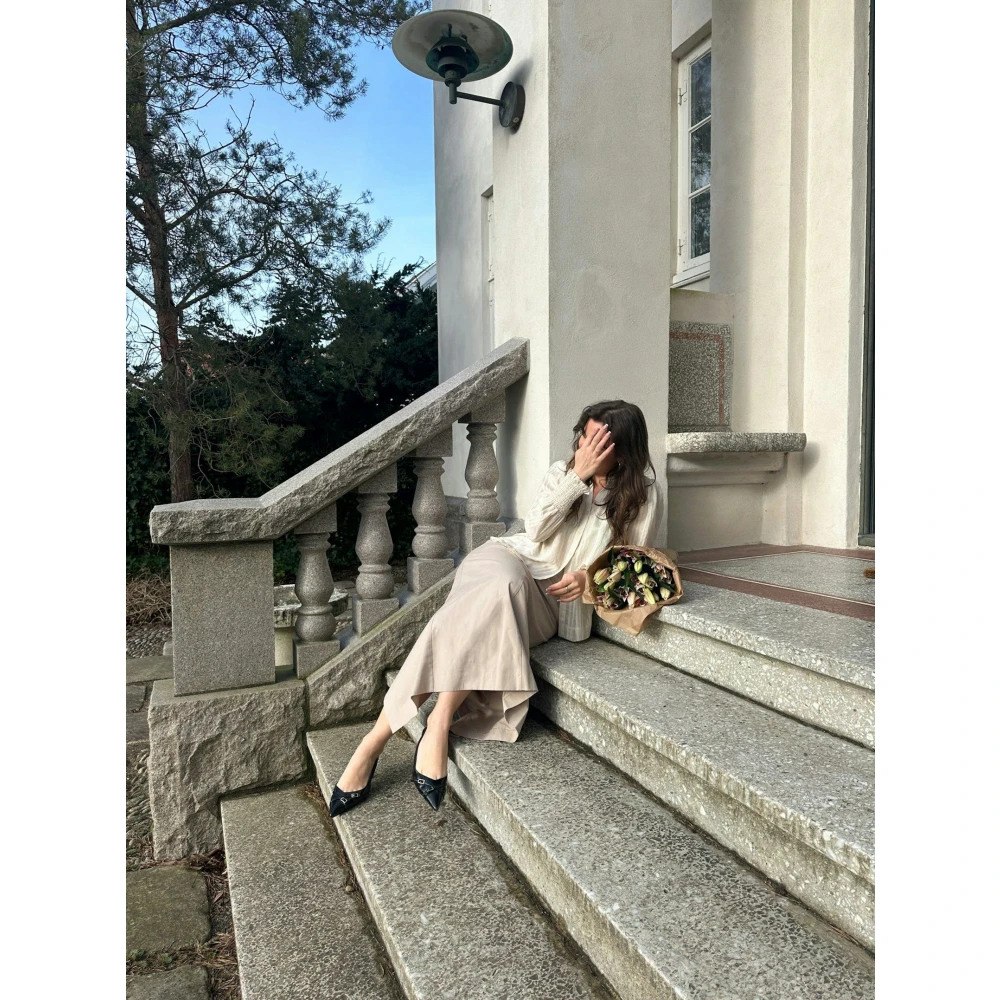 NEO NOIR Maxi Rok met Split en Rits Beige Dames