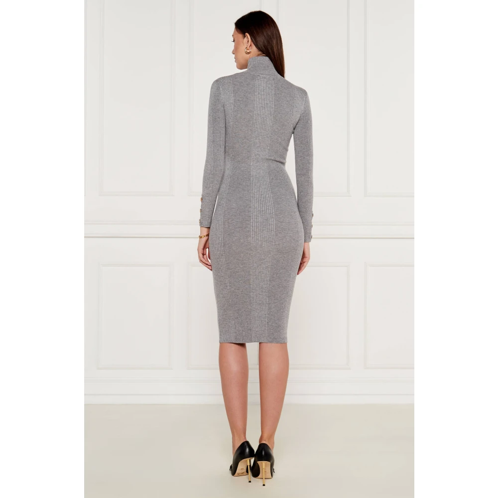 Elisabetta Franchi Midi gebreide wollen jurk met logo Gray Dames