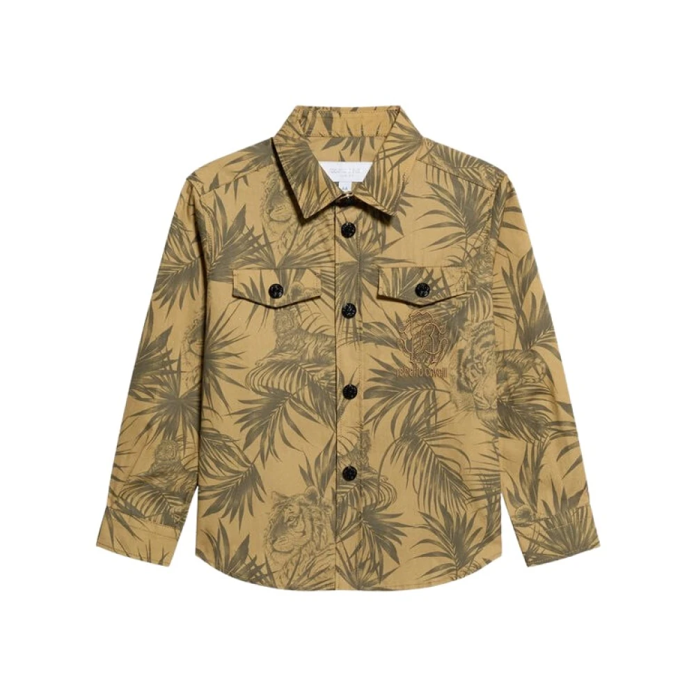 Roberto Cavalli Boys Green Kids Shirts, 6 Y, Jungle Print Shirt