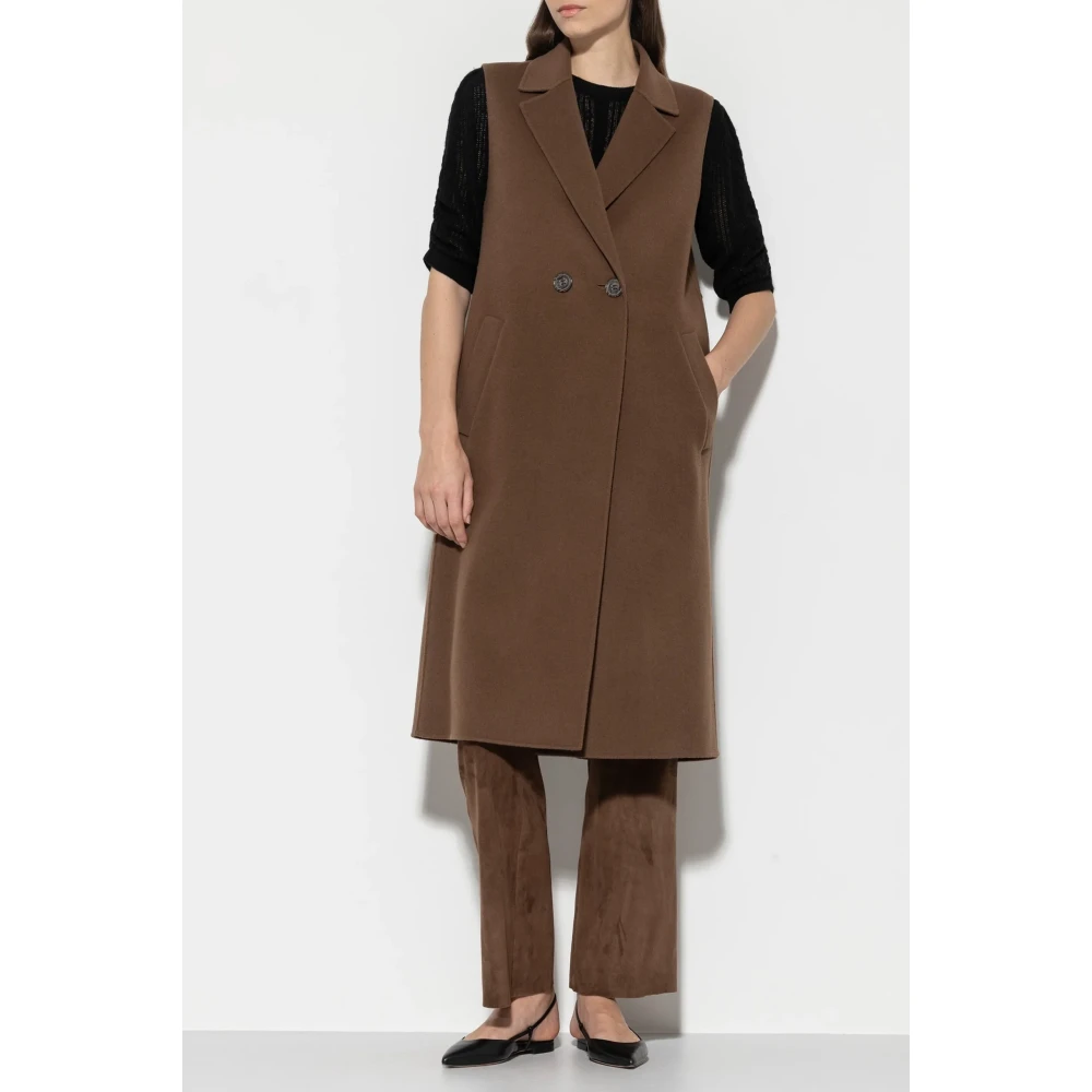 LUISA CERANO Bruine Wollen Blend Lang Vest Brown Dames