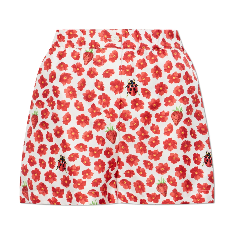 Versace Zijden shorts met aardbeientuin print Red Dames