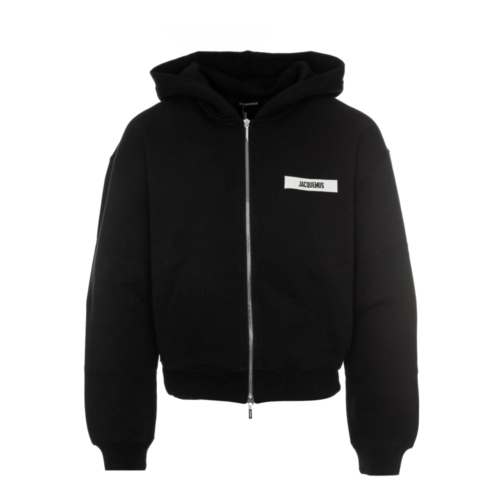 Jacquemus Zip Hoodie med Gros Grain Logo Black, Herr