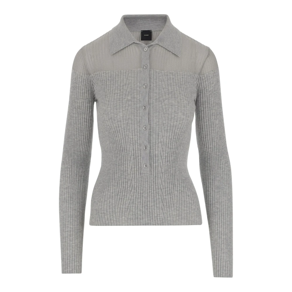 Pinko Wollen Polo Shirt Grijs Gray Dames