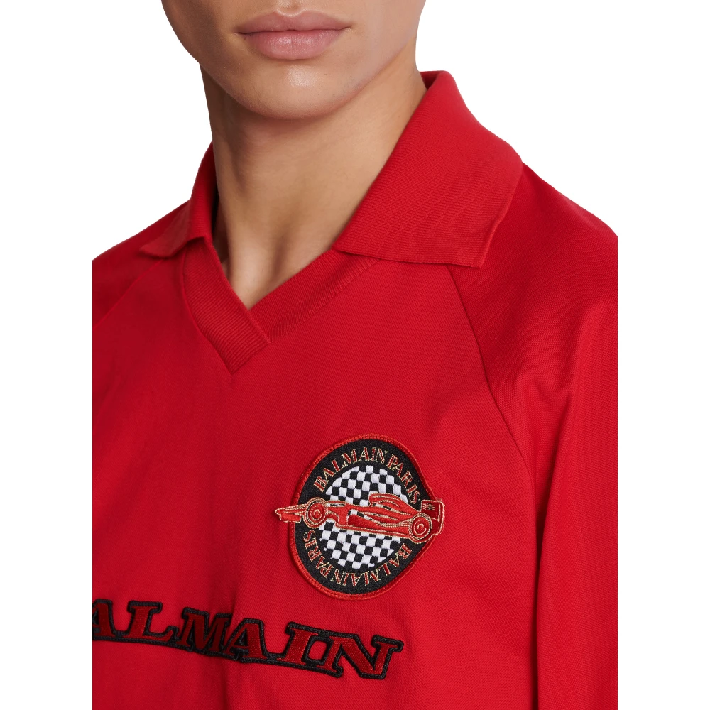 Balmain Katoenen piqué poloshirt met Racing borduursel Red Heren