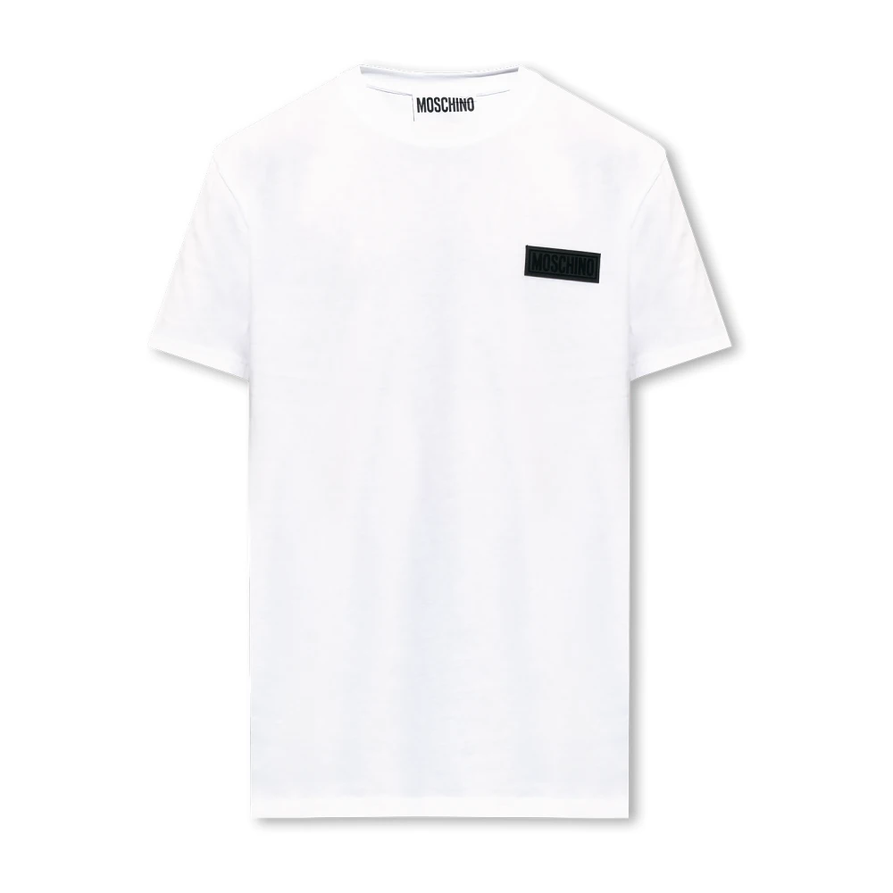 Moschino Logo Patch Katoenen T-shirt White Heren