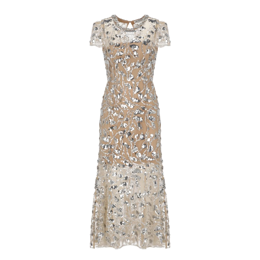Self Portrait , Party Dresses, Female, Beige, Xs, Sequin Embellished Midi Dress