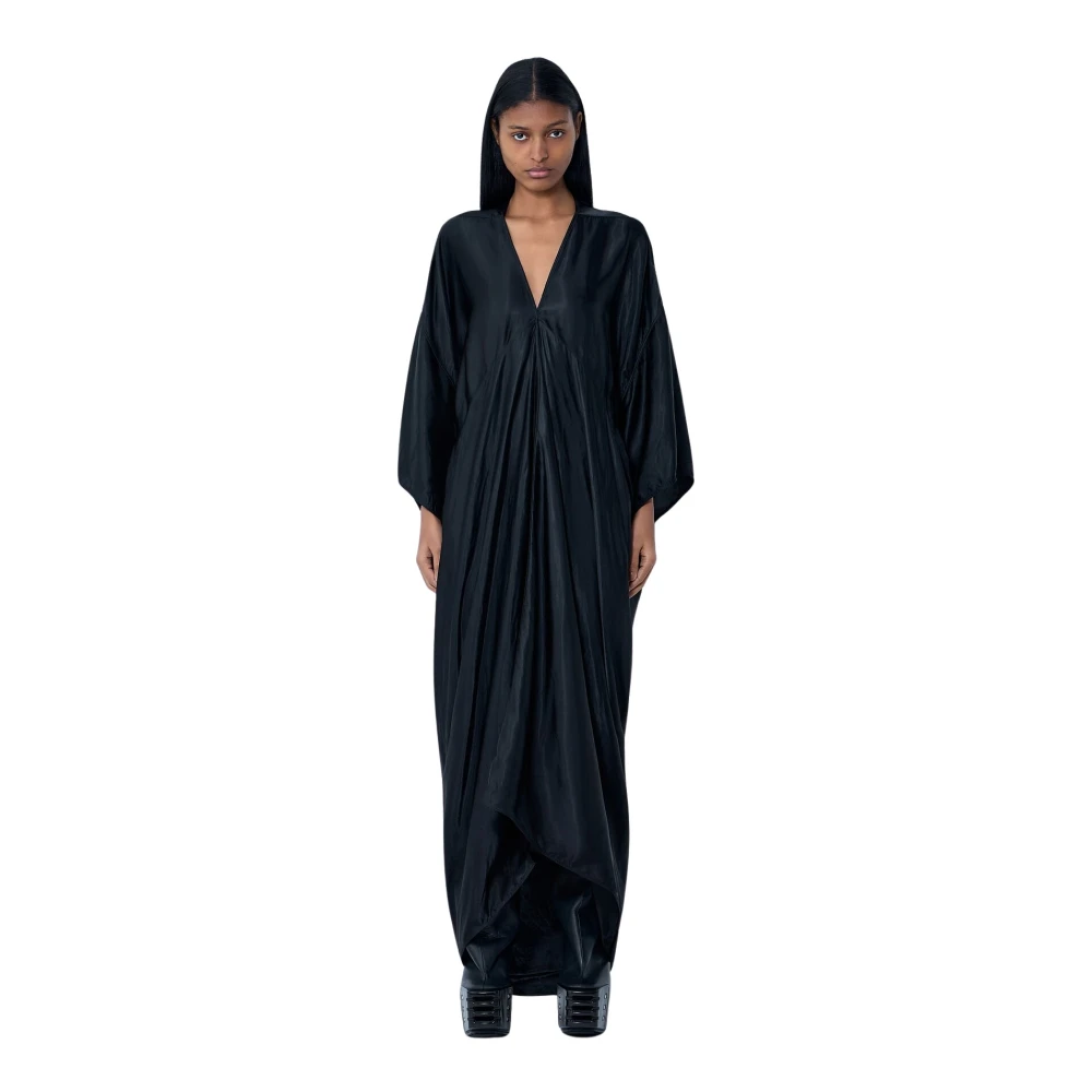 Rick Owens Black Maxi Dresses, Female, Xs, Silk Draped Maxi Dress